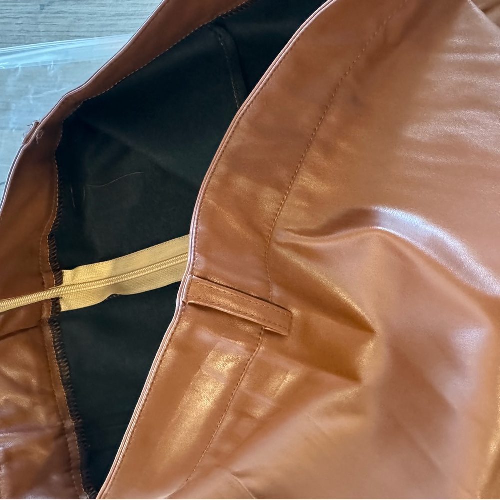 Brown PLeather Mini Skirt funky pencil skirt faux leather size L - Picture 9 of 9